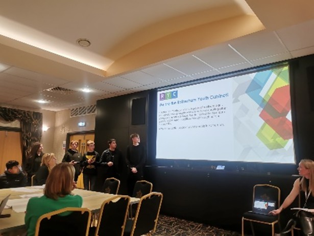 Rotherham youth cabinet presenting a powerpoint presentation